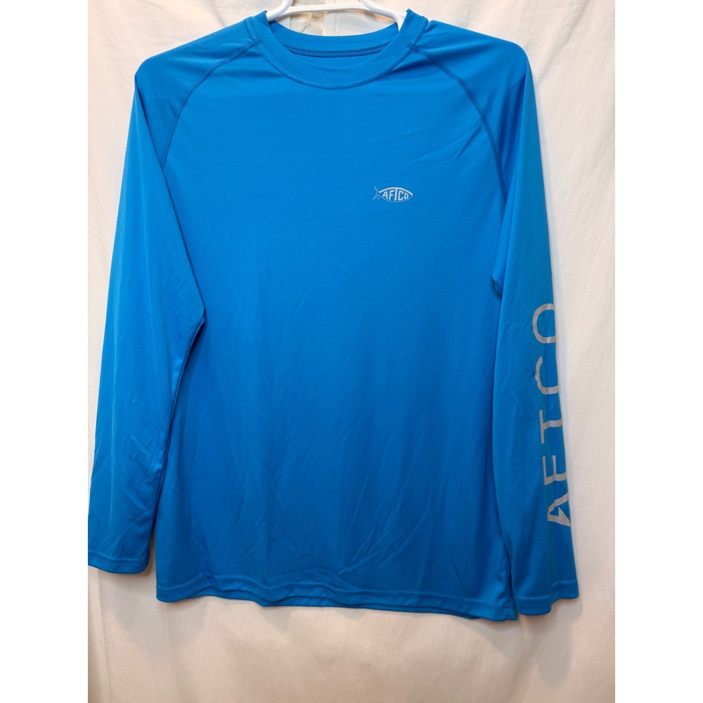 AFTCO Mens Long Sleeve‎ Fishing Shirt UPF Sun Protection Blue Large Wicking